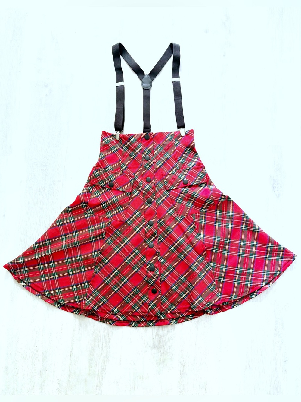 Unique Vintage Red Tartan Suspender Skirt Size Small